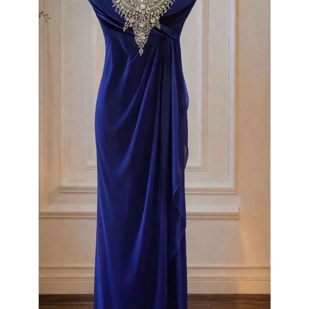Xscape Royal Blue Beaded Maxi Evening Gown